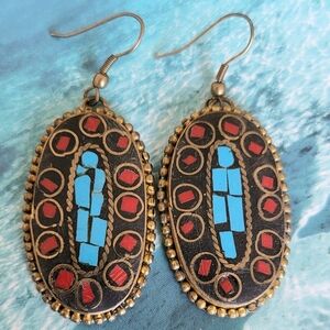 Bohemian Red and Blue Mosaic Earrings